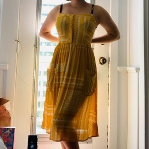 Bohemian Yellow Summer Dress With Pockets Maxi